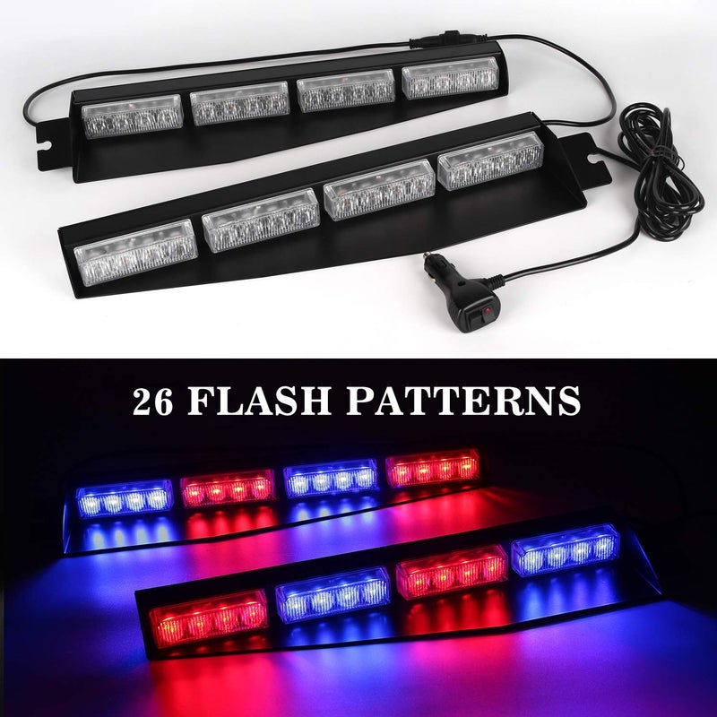 ASPL أضواء فيزر ASPL 32LED 26 نمط وميض تحذير طارئ على الزجاج الأمامي مع قاعدة قابلة للتعديل (أحمر/أزرق/أحمر/أزرق) - Image 2